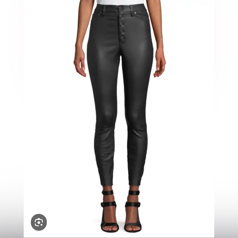 Mikah Leather High Rise Button Front Pants (black)